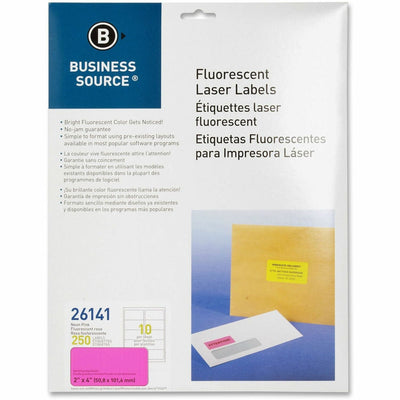 Business Source Neon Labels, Neon Pink, 250 / Pack, BSN26141
