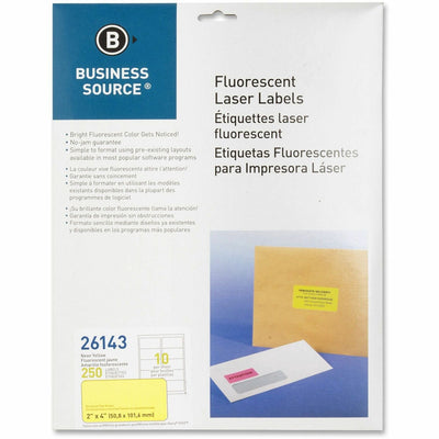 Business Source Neon Labels, Neon Yellow, 250 / Pack — view 1