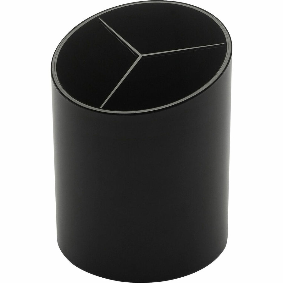 Business Source Large 3-Compartment Plastic Pencil Cup, Black, 12EA/CT — view 1