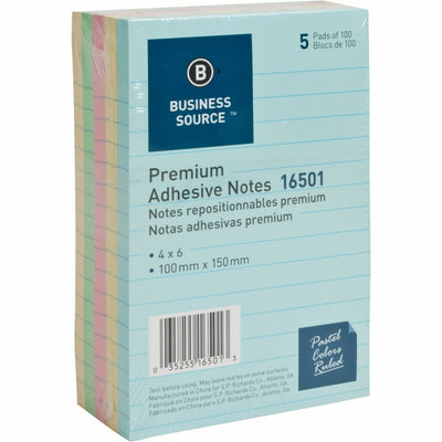 Business Source Ruled Adhesive Notes, Pastel, 1 Pack — view 1