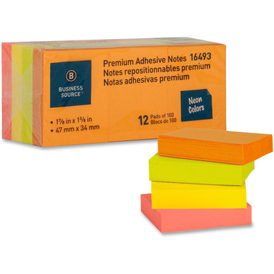 Business Source Premium Repostionable Adhesive Notes, Neon, 1 Pack, BSN16493