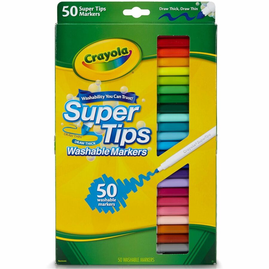 Crayola Super Tips 50-count Washable Markers, Assorted, Bleed Resistant Ink, 50 / Set, CYO585050