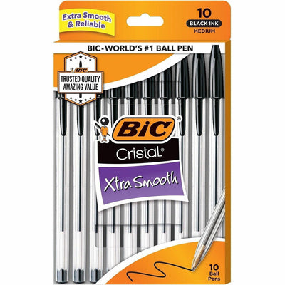BIC Cristal Ballpoint Stick Pens, 10 / Pack, BICMSP10BK