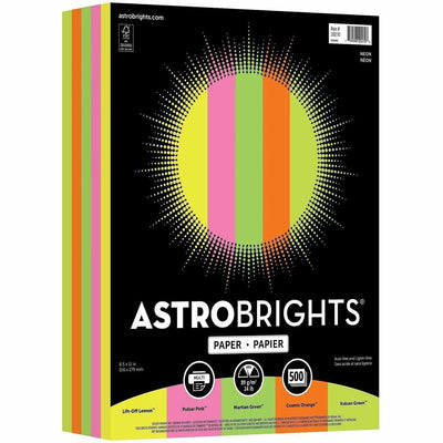 Astrobrights Color Copy Paper - "Neon", 5 Assorted Colours, 8.5" x 11", Vulcan Green, Wood, 24 lb, Fade Resistant, 500 / Ream, WAU20270