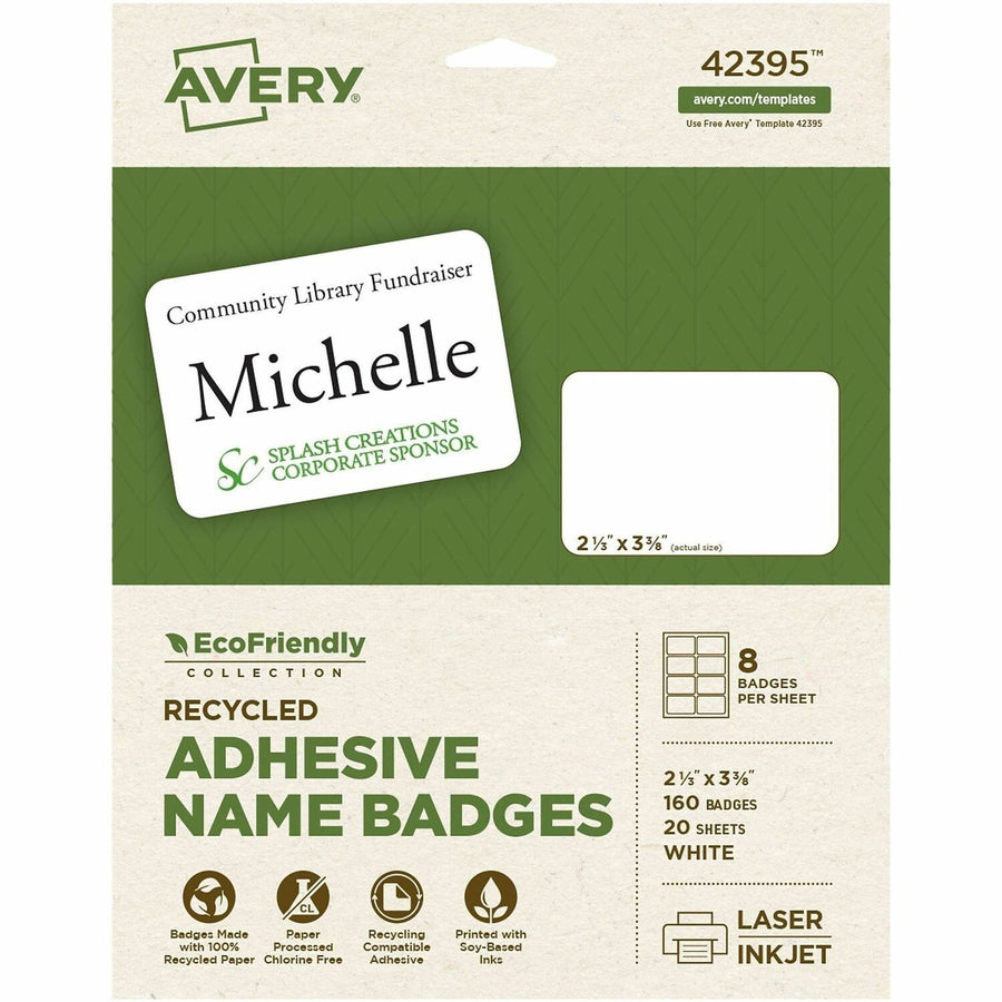 Avery Eco-friendly Premium Name Badge Labels, Matte, 160 / Pack — view 1