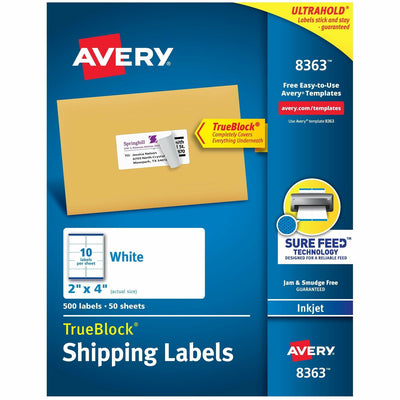 Avery Shipping Labels, Sure Feed, 2" x 4", 500 Labels ), White, 500 / Box — view 1