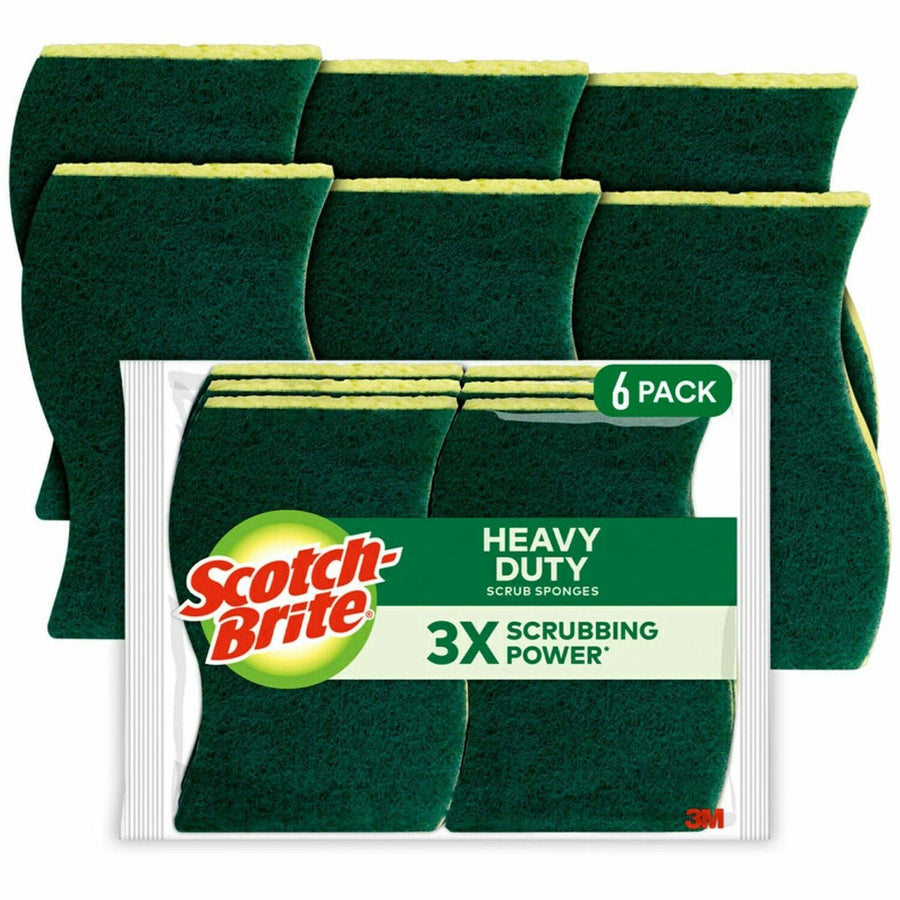 Scotch-Brite Heavy-Duty Scrub Sponges, 4.5" x 2.8", Yellow, 6 / Pack, MMM426