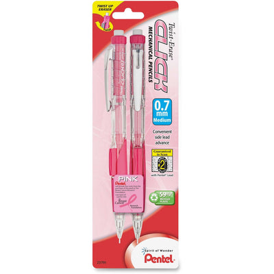 Pentel Twist Erase Pink Click Mechanical Pencils, 0.7 mm, #2, 1 Pack, PENPD277TBP2PBC