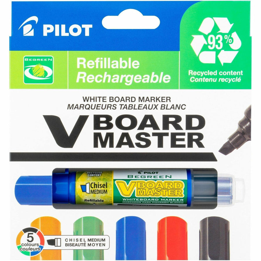 Pilot BeGreen Refillable VBoard Dry-erase Marker, V Board Master, Red, Visible Ink Supply, 5 / Pack, PIL43917