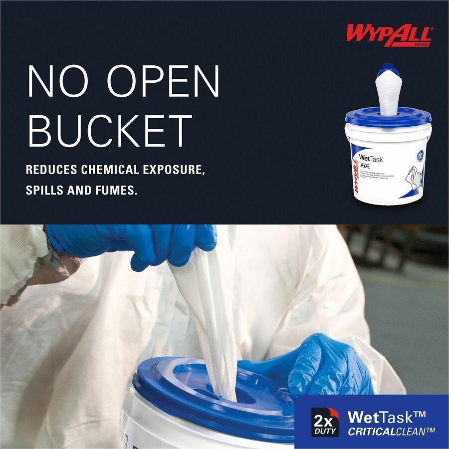 Wypall CriticalClean WetTask Wipers & Bucket, White, 1 Carton, KCC06411
