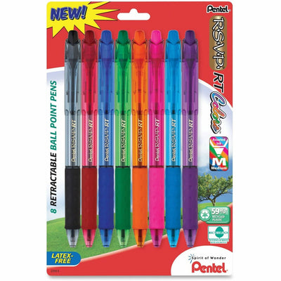 Pentel Recycled Retractable R.S.V.P. Colors Pens, 1 Pack, PENBK93CRBP8M
