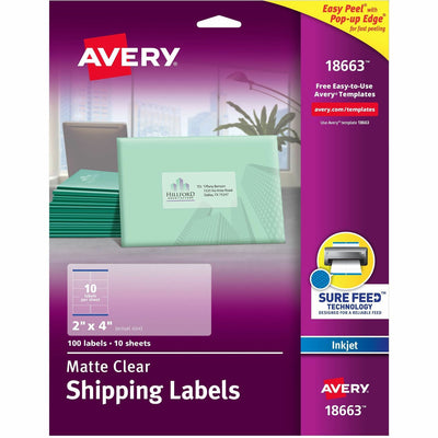 Avery Shipping Labels, Sure Feed, 2" x 4", 100 Clear Labels ), Matte, 100 / Pack — view 1