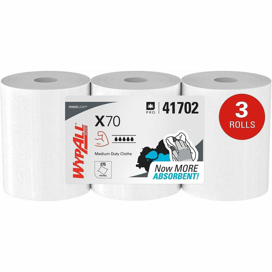 Wypall X70 Wipers Roll, PowerClean, White, Polypropylene, Medium Duty, 3 / Carton, KCC41702