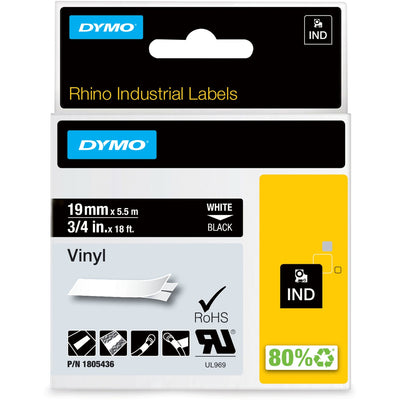 Dymo Colored 3/4" Vinyl Label Tape, White, Easy Peel, DYM1805436