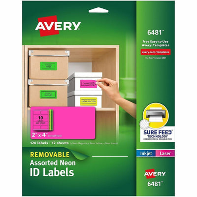 Avery Multipurpose Label, Neon Yellow, 5 Pack, AVE6481