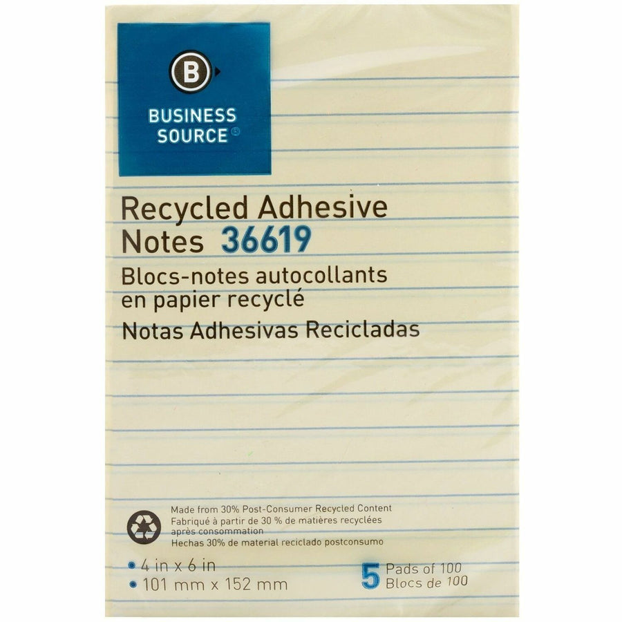 Business Source Yellow Adhesive Notes, 1 Pack — view 1