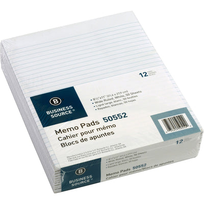 Business Source Glued Top Ruled Memo Pads - Letter, 8 1/2" x 11", 1 Dozen, BSN50552