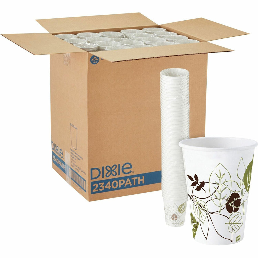 Dixie Pathways 10 oz Paper Hot Cups By GP Pro, White, 10 fl oz, Poly Lined, 20 / Carton, DXE2340PATHCT