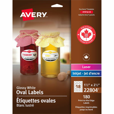 Avery Glossy White Oval Labels1�" x 2�", 180 / Pack — view 1