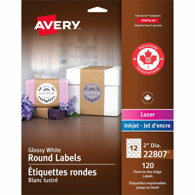 Avery Glossy White Round Labels2" Diameter, Bright White, 120 / Pack — view 1
