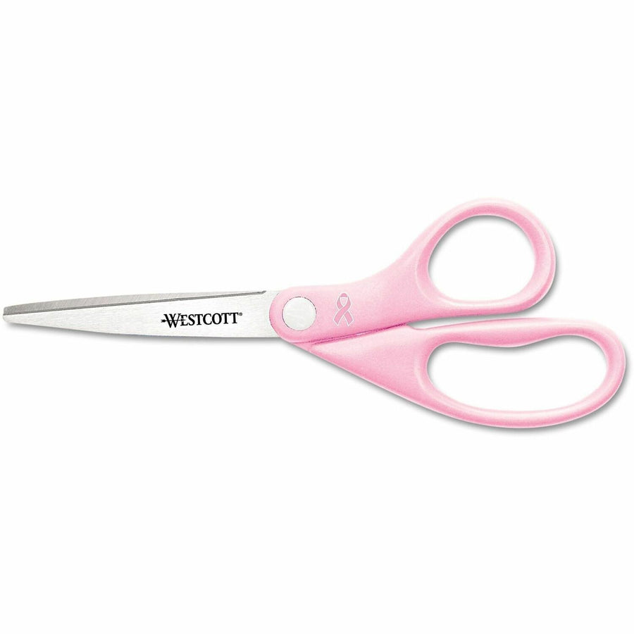 Acme United Westcott 8" Breast Cancer Awareness Straight Scissors, Pink, 12EA/BX 12BX/CT — view 1