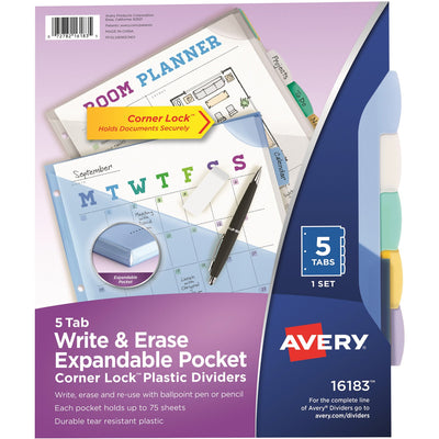 Avery Corner Lock Write & Erase Plastic Dividers with Expandable Pockets, Translucent, 12EA/PK 2PK/CT — view 1