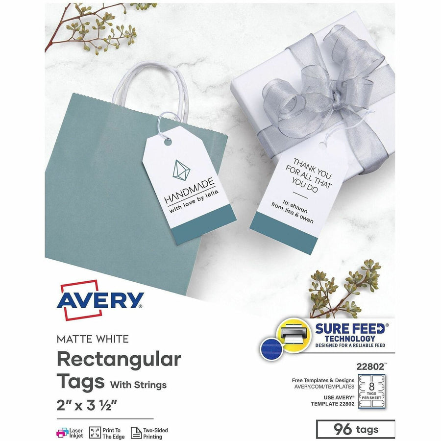 Avery Printable Tags with String, 2" x 3.5", 96 White Tags ), 1 Pack — view 1