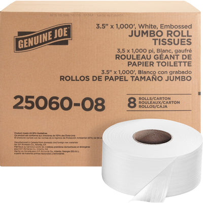 Genuine Joe Jumbo Dispenser Roll Bath Tissue, White, 8 / Carton, GJO2506008