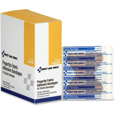 First Aid Only Fingertip Fabric Adhesive Bandages, White, 1 Box, FAOG126