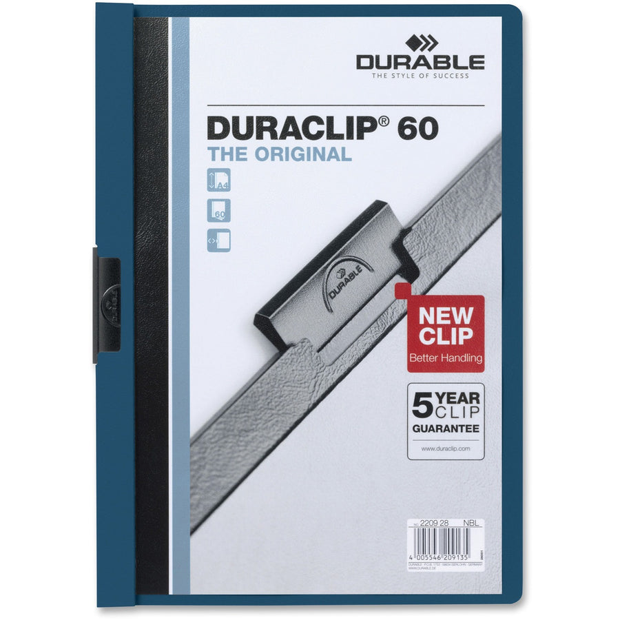 DURABLE Duraclip Report Covers, 8.5" Width x 11" Length, Dark Blue, Vinyl, 60 Sheets, 25 / Box, DBL221407