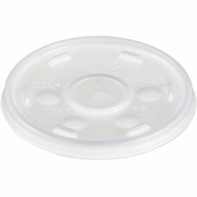 Dart Container 10 oz HIPS Plastic Straw-Slotted Lid - Translucent, 100 / Pack, DCC10SL
