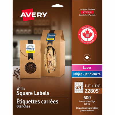 Avery Matte White Square Labels1�" x 1�", 600 / Pack — view 1