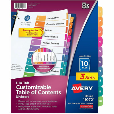 Avery Dividers, 10 Tabs, Ready Index (3 Sets of ), White, 36 / Carton — view 1