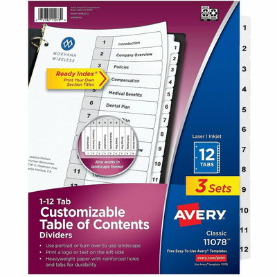 Avery Dividers, 12 Tabs, Ready Index (3 Sets of ), White, 1 Carton — view 1