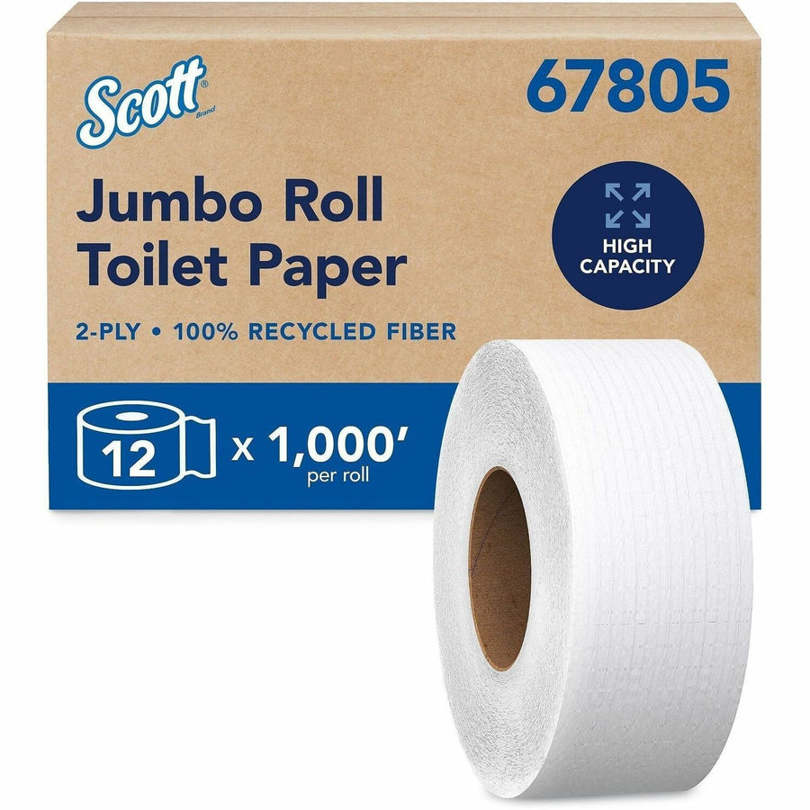 Scott JRT Bathroom Tissue, White, Fiber, Eco-friendly, 12 / Carton, KCC67805