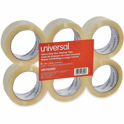 Universal Heavy-Duty Box Sealing Tape, 3" Core, 1.88" x 54.6 yds, Clear, 6/Pack, UNV93000