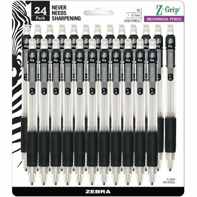 Zebra Z-Grip Mechanical Pencil, 0.7 mm, HB #2 Graphite, Black Grip, 24-Pack, ZEB15241