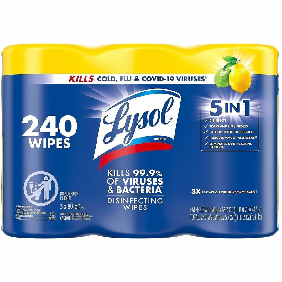 Lysol Lemon/Lime Disinfecting Wipes, White, Anti-bacterial, 3 / Pack, RAC84251