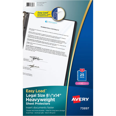 Avery Diamond Clear Sheet Protectors, 8 1/2" Width x 14" Length, 25 / Pack, AVE73897
