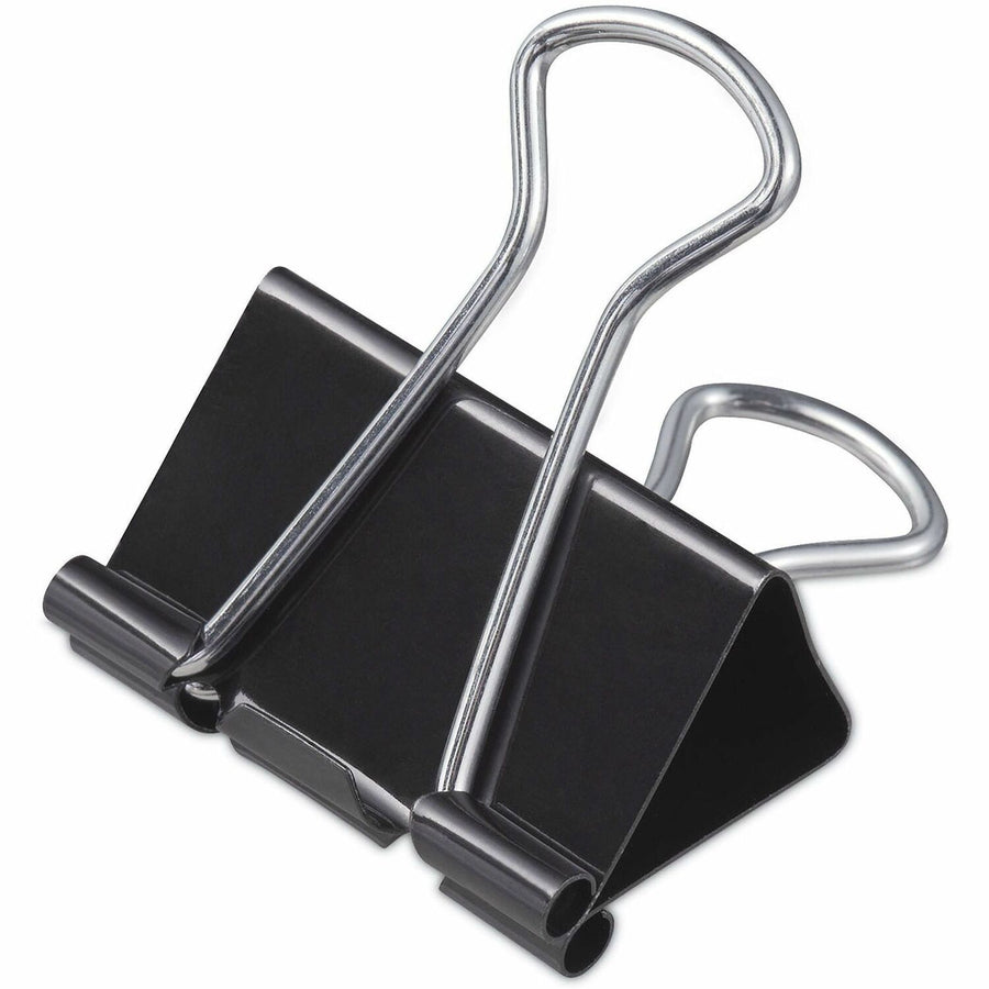 Universal Binder Clips with Storage Tub, Medium, Black/Silver, 24 / Pack, Steel Wire, UNV11124