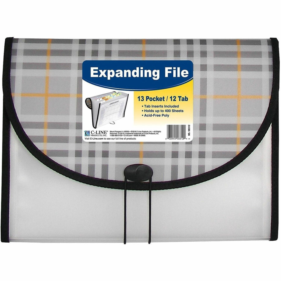 C-Line 13-pocket Expanding File, 13.172" x 9.5", Plaid, Elastic Closure, CLI58312