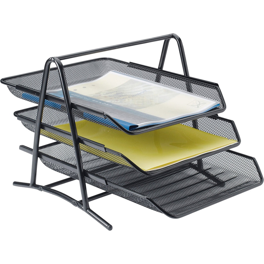 Lorell Mesh 3-Tier Mesh Document Tray, Black Mesh/Wire, 10.75" x 11", Steel, LLR90206