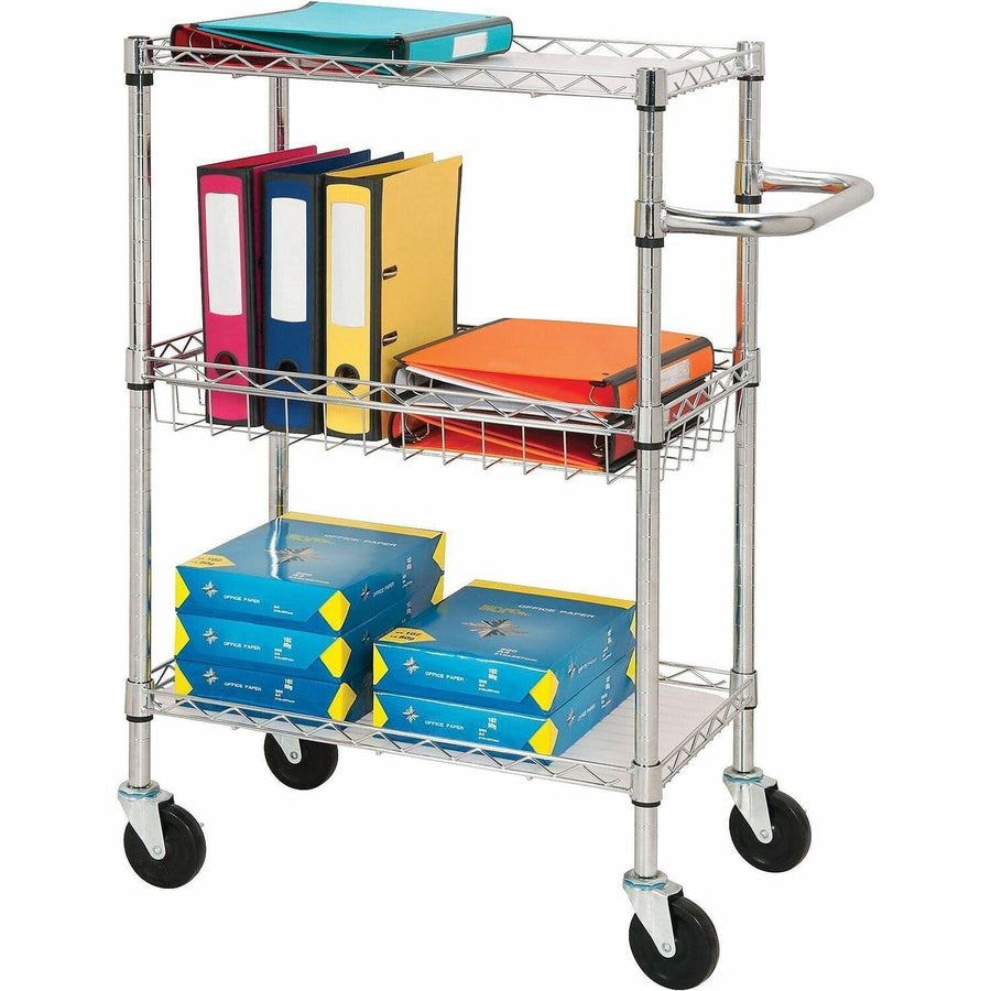 Lorell 3-Tier Rolling Cart, 16" x 40", Chrome, Steel, Heavy Duty, LLR84859