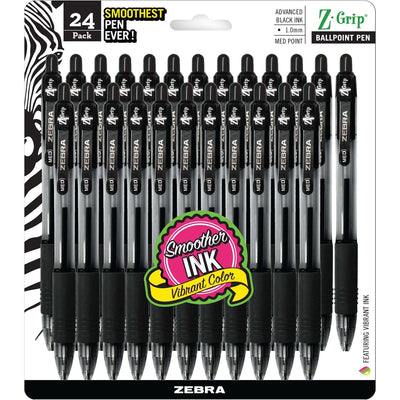 Zebra Z-Grip Retractable Ballpoint Pens, 24 / Pack, ZEB12221