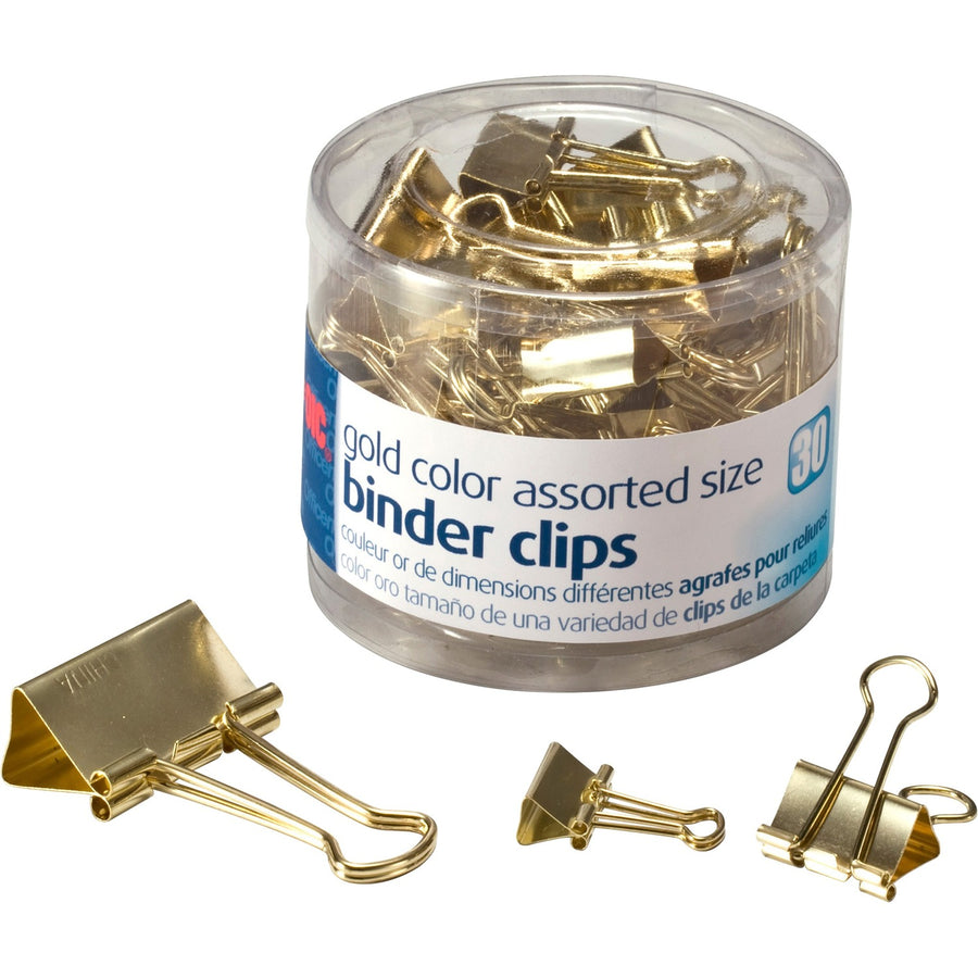 Officemate Assorted Size Binder Clips, Gold, Metal, 30 / Pack, OIC31022