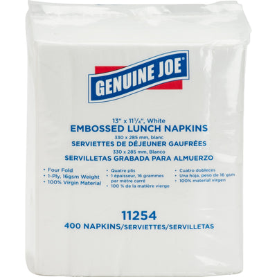 Genuine Joe Lunch Napkins, White, 400 / Pack, GJO11254