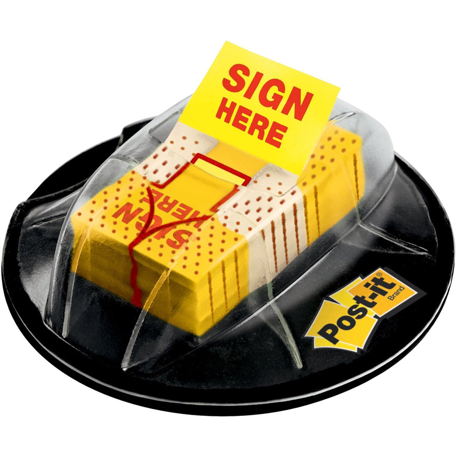 Post-it® Sign Here Flags in Desk Grip Dispenser, Yellow, Desk Grip Base, 200 / Pack, MMM680HVSH