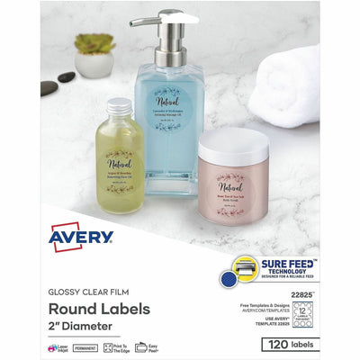 Avery Printable Round Labels, 2", Glossy Clear, 120 Labels (22825), Crystal Clear, 120 / Pack, AVE22825