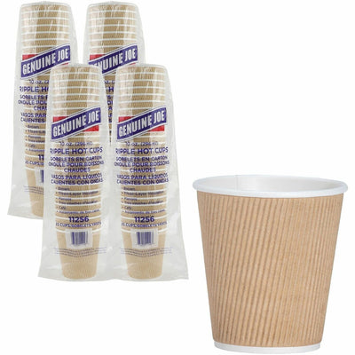 Genuine Joe 10 oz Rippled Hot Cups, Brown, 4 / Carton, GJO11256CT