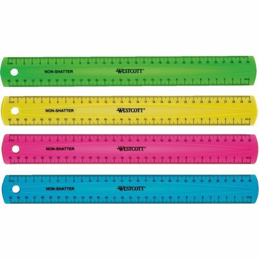 Acme United Westcott Shatterproof Ruler, Translucent Assorted, 12EA/BX 12BX/CT — view 1